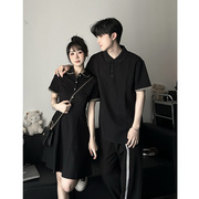 情侣装夏季高级小众设计感韩版polo短袖t恤女连衣裙法式一裙一衣