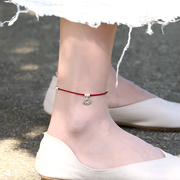 步步生莲s925纯银脚绳原创设计纯手工编织红绳银饰脚链细女生闺蜜