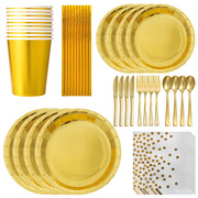 一次性餐具金色纸盘杯子吸管加厚玫瑰金蛋糕盘碟生日聚会派对用品
