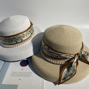 ami法式赫本珍珠大檐帽草帽，女优雅灯罩礼帽，夏季遮阳防晒旅游沙滩