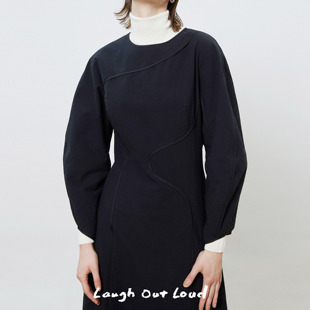 laughoutloud茧形袖流线结构设计连衣裙