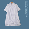 长款棉衬衫  夏季外贸女装时尚休闲翻领单排扣短袖衬衫25565