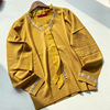 复古橙黄色真丝桑蚕丝针织衫含羊毛保暖长袖，上衣花边蝴蝶结领毛衣