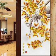 中式玄关装饰壁画事事如意竖版墙纸入户走廊，过道壁纸寓意好柿子画