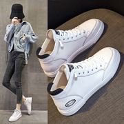 白色真皮高帮板鞋女2022年秋季韩版运动休闲鞋牛皮平底小白鞋