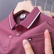 男士短袖t恤冰丝光绵上衣服POLO衫有领带口袋中年爸爸夏装50岁40