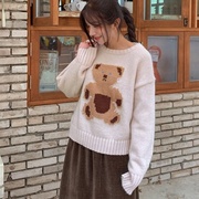 韩国东大门女装2023年秋冬季可爱小熊羊毛宽松毛衣针织衫