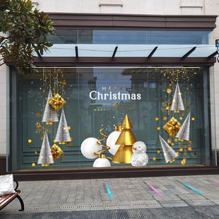圣诞节创意圣诞树雪人吊饰橱窗，玻璃门贴纸服装甜品，咖啡店节日装饰