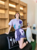 miu系夏装搭配一整套装时尚，热裤阔腿短裤女2024夏高腰(夏高腰)紫色休闲裤