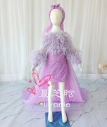 出租女童紫粉色芭比天使精灵模特走秀儿童罗马假日车模演出礼服