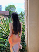 橙色挂脖吊带女夏季设计感小众性感纯欲背心辣妹修身短款无袖上衣