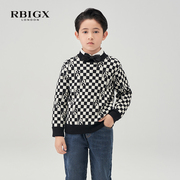 RBIGX瑞比克童装冬季棋盘格儿童百搭设计感男童针织衫毛衣