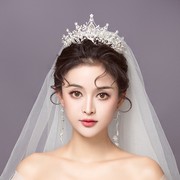-新娘头饰结婚头纱，三件套韩式高级感主婚纱头冠王冠女发饰生