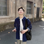 蓝色牛仔衬衫长袖男生春秋季2025新款日常百搭外套上衣衬衣纯色
