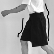 百慕大黑色西装短裤男夏季宽松直筒雅痞高级感五分裤韩版潮流裤子