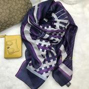 西班牙MD 多功能几何图案紫色轻奢丝巾 女士真丝大方巾披肩围巾