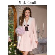 Misi Camii2023春季花呢拼接花瓣领长袖温柔设计感小众连衣裙