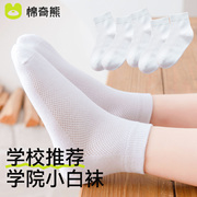 儿童袜子白色纯棉夏季学生棉袜，透气网眼袜，男童女童春秋运动中筒袜