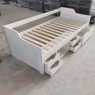 2022年实木沙发床欧式单人床大拼接床带储物柜床边床松木沙发