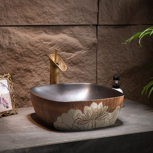 复古台上盆陶瓷中式家用艺术洗手盆卫生间，浴室阳台创意洗脸池单盆