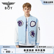 boylondon高街潮牌秋冬情侣，款刺绣徽章撞色夹克，棉服厚外套n29000