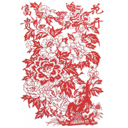 剪纸手工中国特色小花开富贵画轴，卷轴挂画客厅装饰送老外
