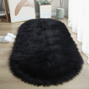 黑色椭圆形羊毛地毯卧室床边毯房间装饰垫橱窗服装店摄影拍照地垫