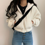 2024冬季韩版短款羊羔绒，保暖拉链外套，女加厚加绒开衫学生上衣