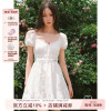 Kroche 法式刺绣镂空白色气质方领连衣裙子女夏季质感仙女裙