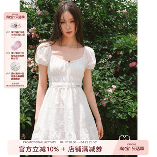 kroche法式刺绣镂空白色气质方领连衣裙子女，夏季质感仙女裙