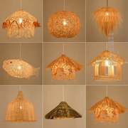 新中式吊灯创意餐厅灯单个竹编，灯吧台灯藤艺灯，日式茶室灯具禅意灯