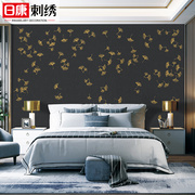 银杏叶现代简约北欧宜家独刺绣墙布卧室床头客厅沙发电视背景壁布