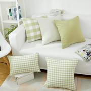 日式文艺现代简约沙发抱枕，北欧风格靠枕靠垫，套腰枕纯色格子枕套子