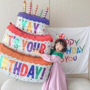 生日蛋糕气球宝宝周岁派对布置儿童，女孩数字拍照道具场景装饰用品