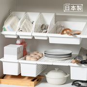 日本进口下水槽收纳筐厨房橱柜，伸缩杆分层置物架免打孔洗手台隔板