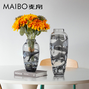 简约现代创意灰色琉璃花瓶家居室内水培花器桌面餐桌装饰品摆件