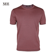 xee商场同款男士夏季纯棉，红蓝条纹圆领针织，短袖时尚都市舒适t恤