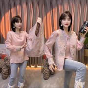 粉红色马甲时尚两件套高级感新中式春季女装，复古马夹长袖衬衫