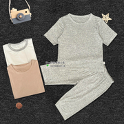 儿童睡衣莫代尔夏季薄款五分袖女童男童面膜睡衣空调服家居服套装