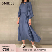 snidel春夏甜美清新纯色，波点高腰喇叭，袖连衣裙swfo221199