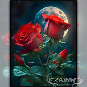 红玫瑰花十字绣线绣客厅简约竖版卧室唯美花卉系列手工自己绣