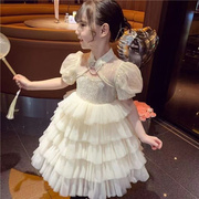 女童蓬蓬连衣裙夏季儿童礼服旗袍裙子小女孩泡泡袖蛋糕公主裙洋气