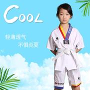 跆拳道服装儿童夏季纯棉超轻短袖，道服夏装初学者女童训练轻薄透气