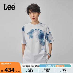 Lee商场同款24春夏舒适版水墨画印花图案白色男短袖T恤潮流