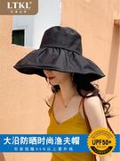 防晒帽子女款大檐户外夏季紫外线黑胶，渔夫帽遮脸遮太阳帽