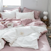 北欧风纯棉水洗棉，四件套全棉纯色床单，被套学生宿舍床上用品三件套