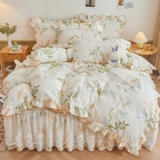 韩式高档全棉蕾丝床裙款四件套100%纯棉床单被套床上用品四季通用