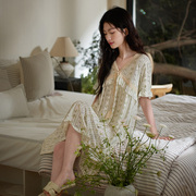 马克公主睡裙女夏莫代尔短袖，韩系睡衣甜美流苏连衣裙凉感棉家居服