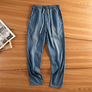 外贸高端牛仔裤夏季薄款男宽松柔软透气美式潮流直筒天丝休闲长裤