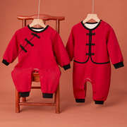 宝宝连体衣冬装唐装幼儿外出抱衣婴儿红色衣服冬季加绒加厚拜年服